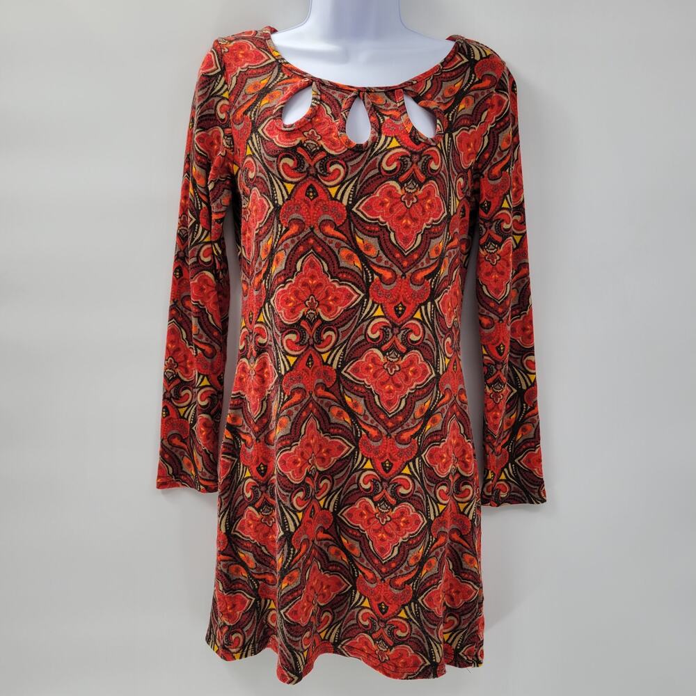 Aryeh Sweater Dress Womens Small Red Inkblot Wool Cashmere Tear Drop Cut Outs